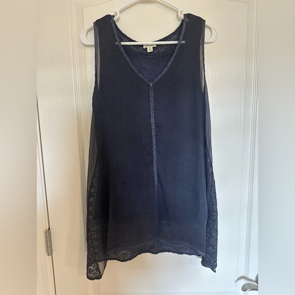 Navy blouse tank lace design on the back